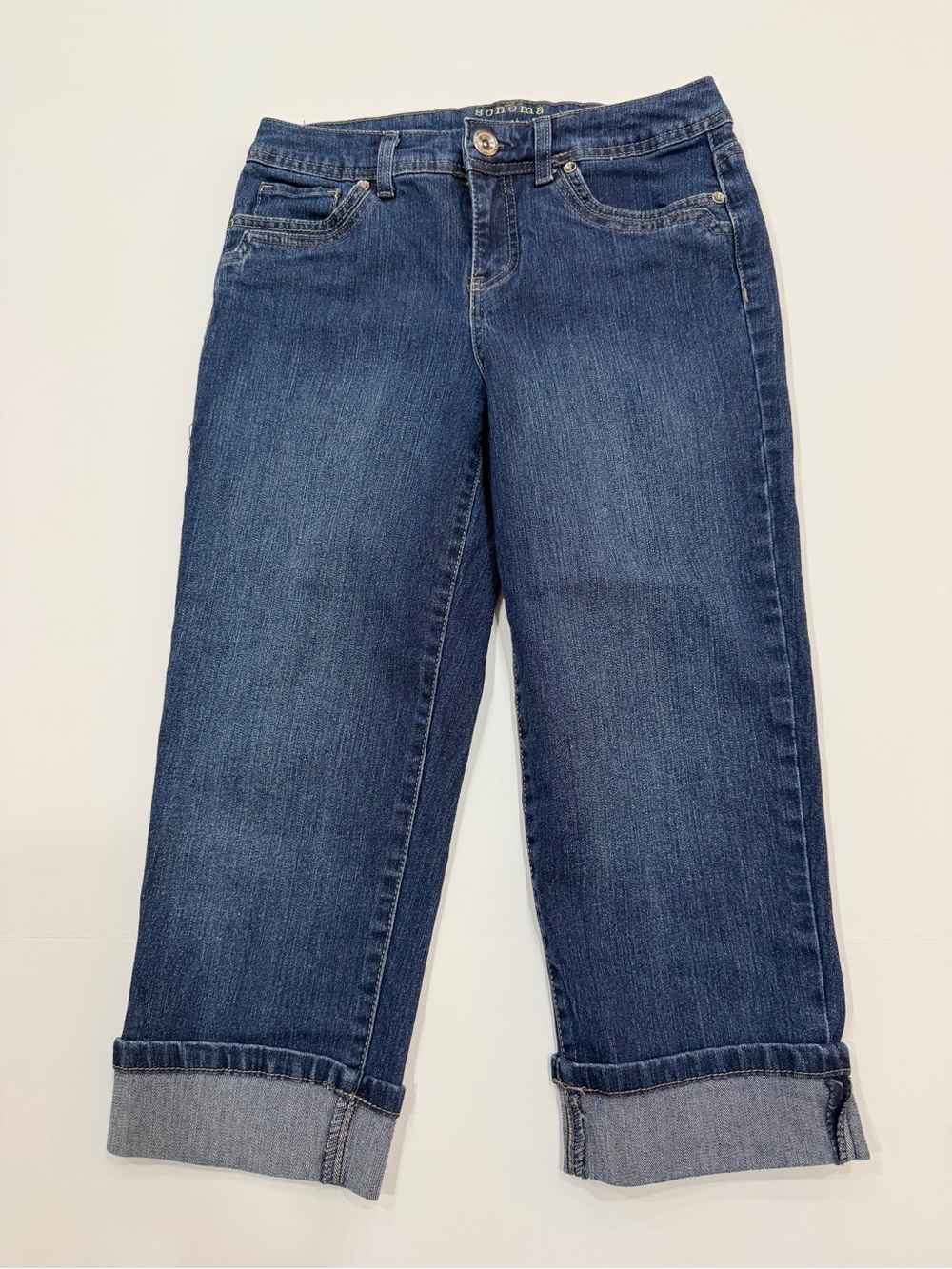 Sonoma Life + Style Cuffed Capri Jeans Women’s 6 Blue Stretch Mid Rise Cropped